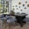 a dining room with a chandelier and chairs